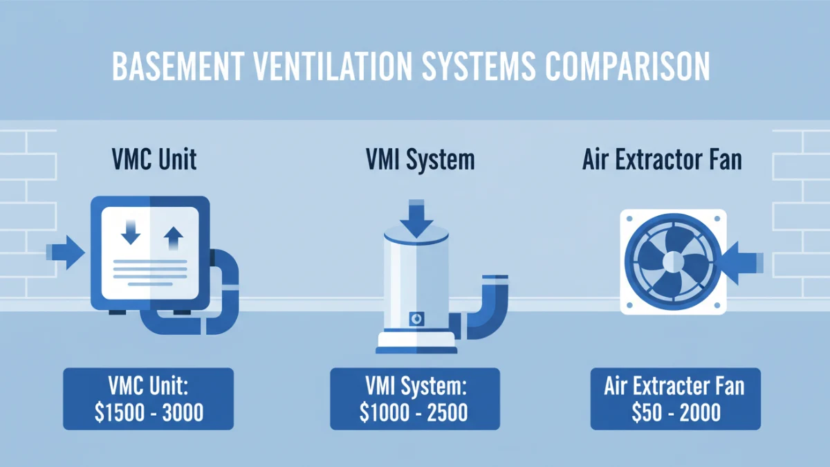 Comparaison des solutions de ventilation cave humide : VMC simple flux, VMI par insufflation et extracteur d'air avec prix 2026