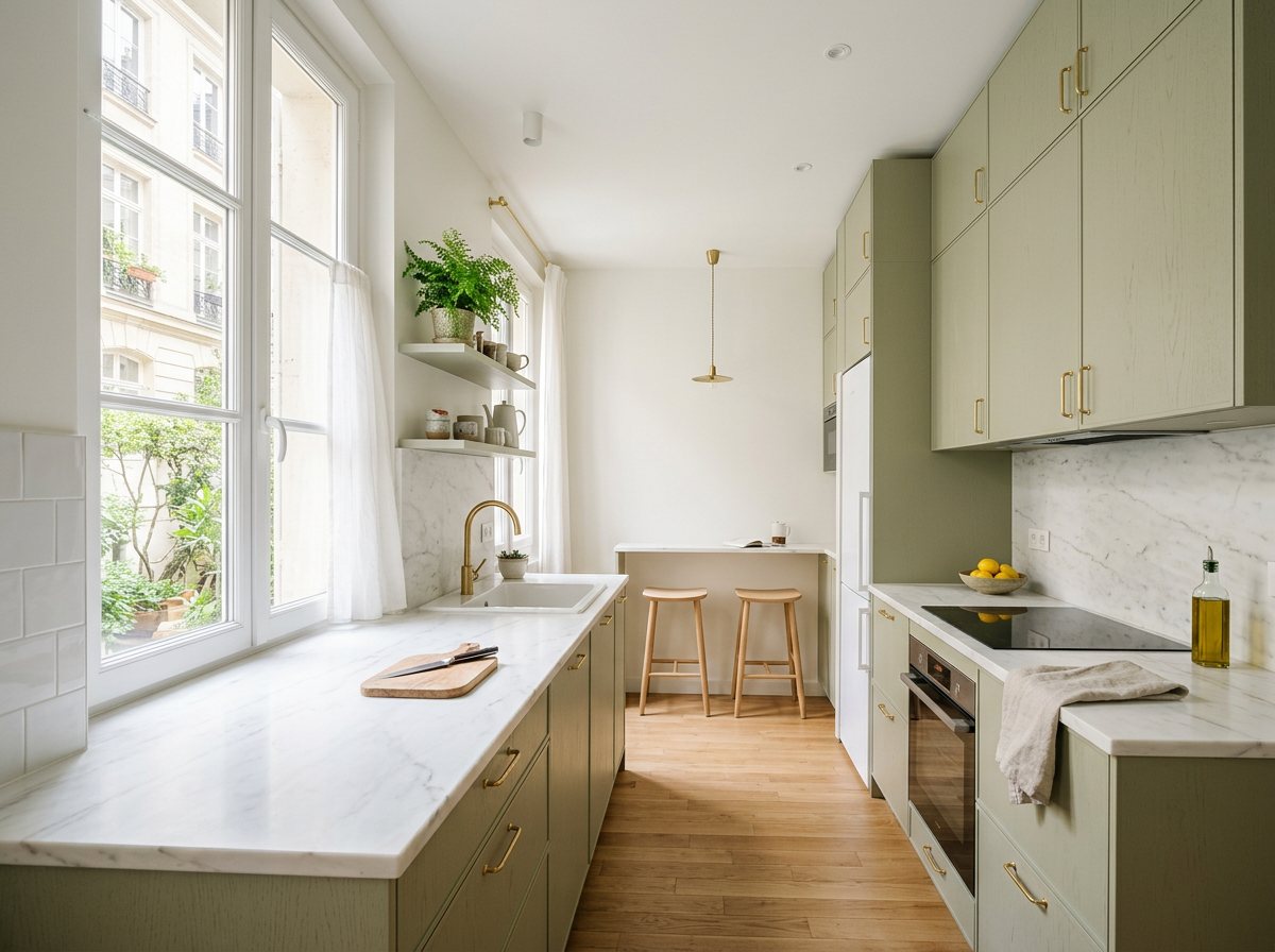 Agrandir visuellement une petite cuisine grâce aux couleurs et à la lumière