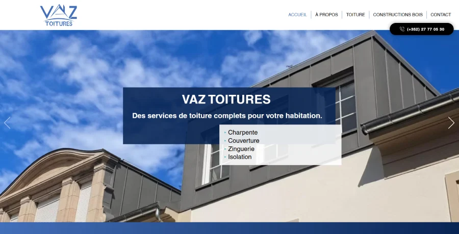 Capture écran site internet VAZ Toitures